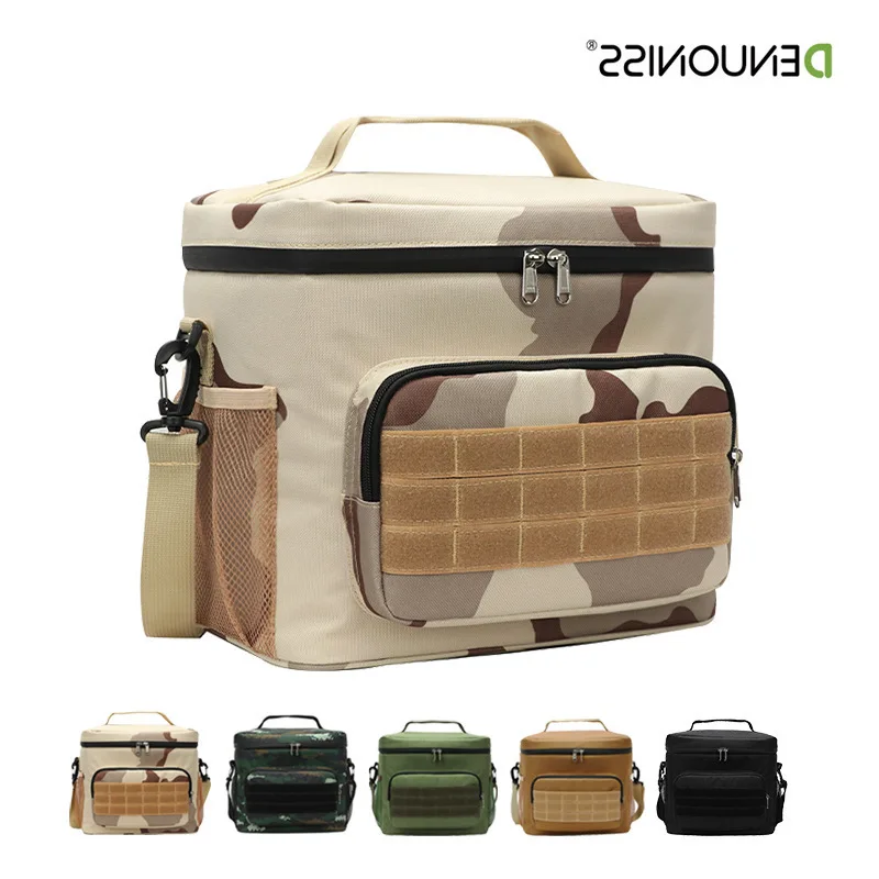 Square Waterproof Camouflage Insulated Lunch Bag Oxford Fabric Durable Portable Thermal Tote for Work Outdoor