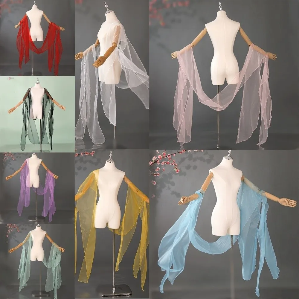 

Elegant Tulle Yarn Fairy Lace Shawl Organza Chinese Style Ancient Style Shawl Dance Top Water Sleeves Dance Costume