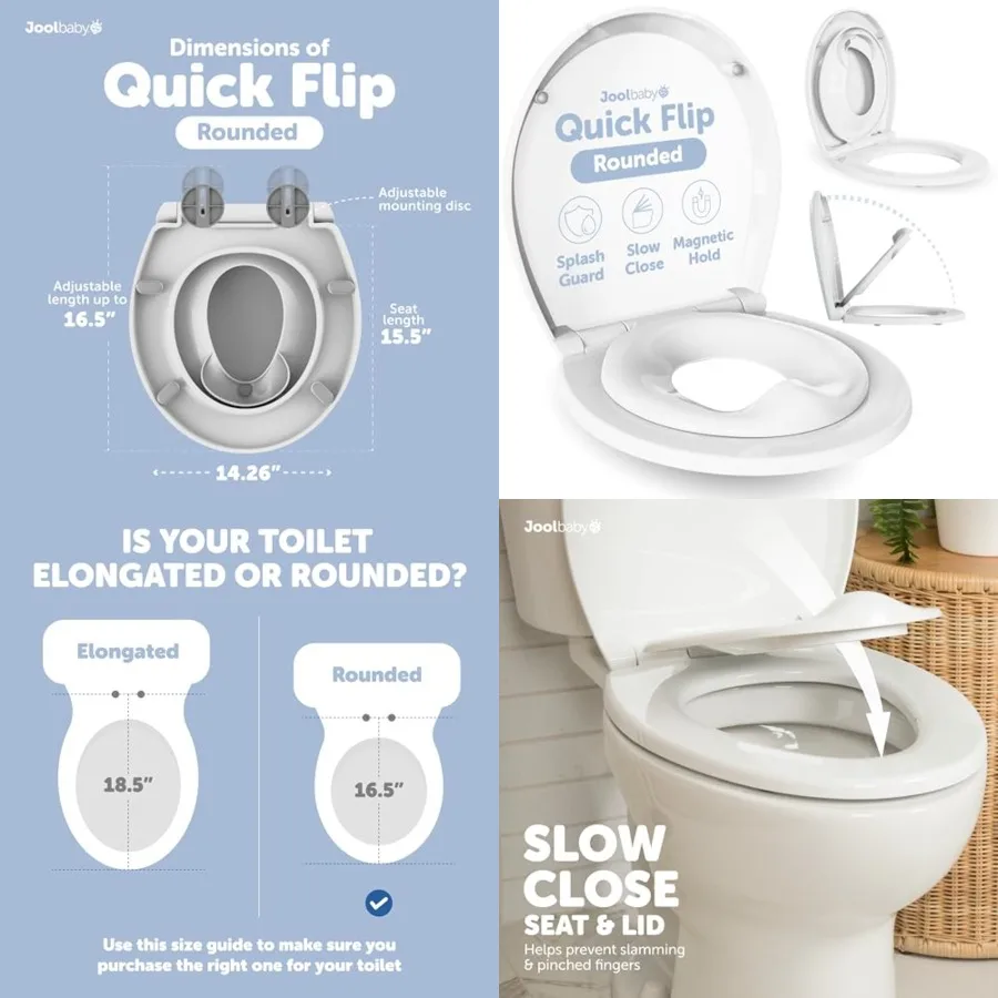 

Quick Flip Toilet Seat with Built-in Potty and Splash Guard for Toddler Training, Slow Close