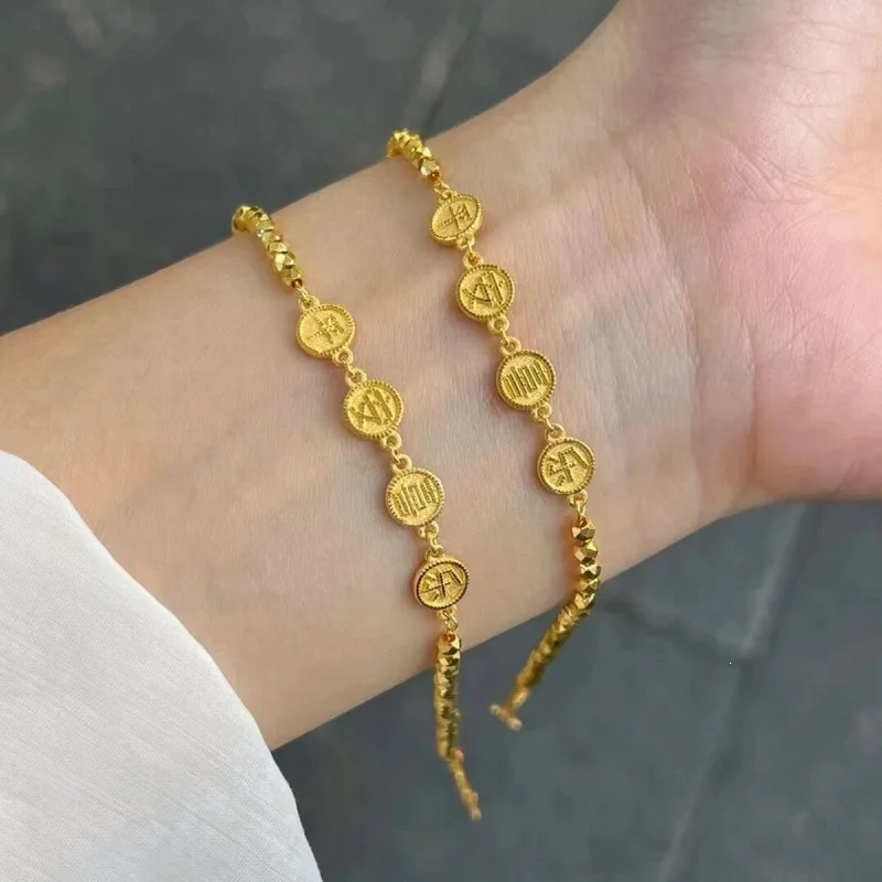 Authentic 999 Pure Gold Bracelet Solid 24K Fine Gold Minimal Fashion Lucky Peace Joy Bangle New Tarnish Resistant Gold Jewelry