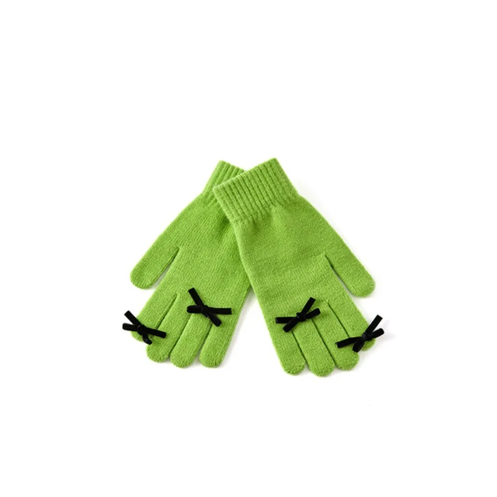Fashion Candy Color Bowknot Knitted Gloves Warm Plush Winter Velvet Gloves Wool Windproof Women Cycling Mittens Outdoor