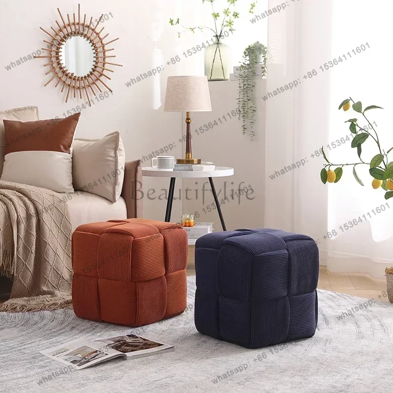 Shoe Changing Living Room Sofa Stools Childrens Low Bench Woven Small Chair Fabric Square Stool Footrest