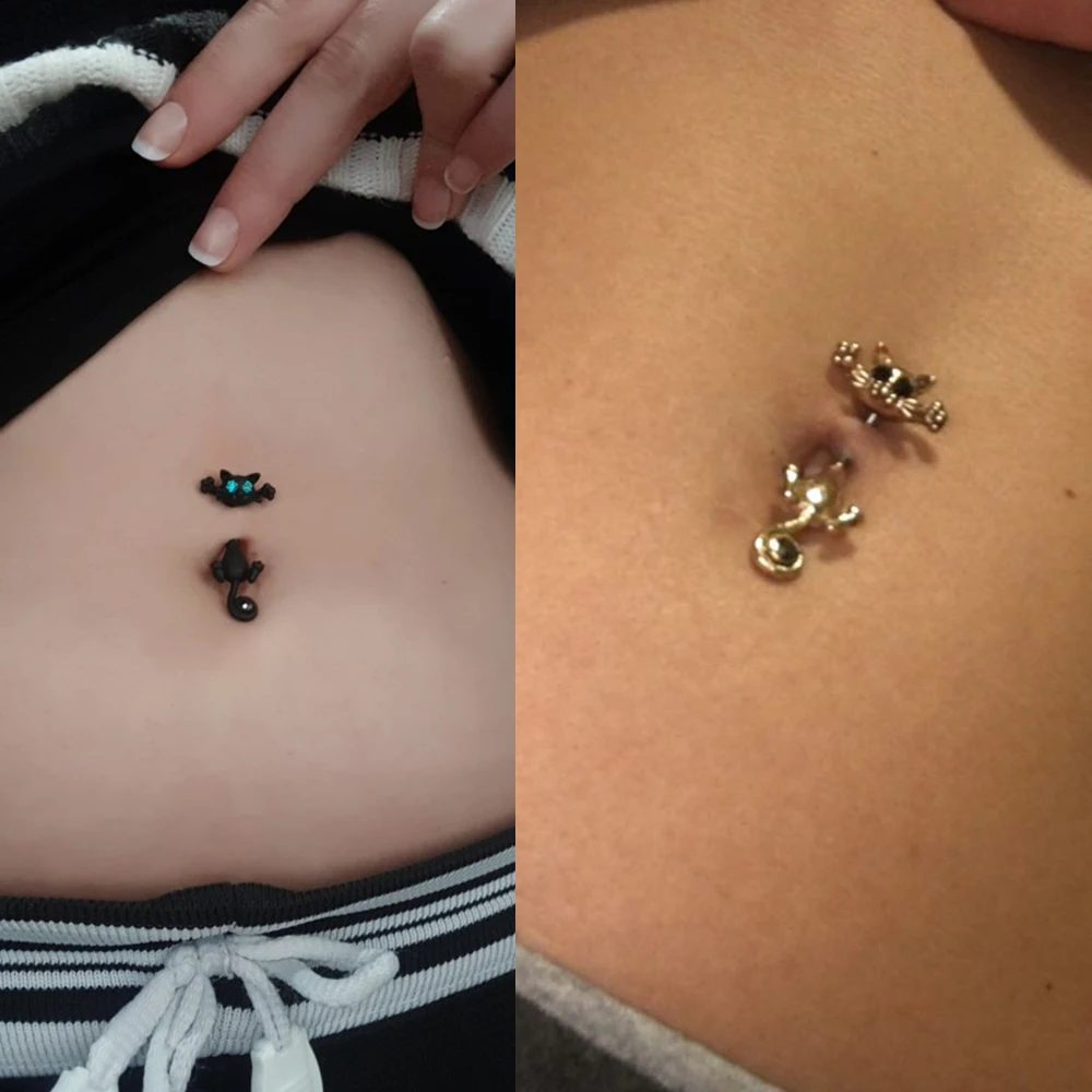 أقراط مجوهرات للرقص على شكل قطة بيضاء مثيرة للحفلات مزودة بزر بطن وخواتم من الكريستال للنساء