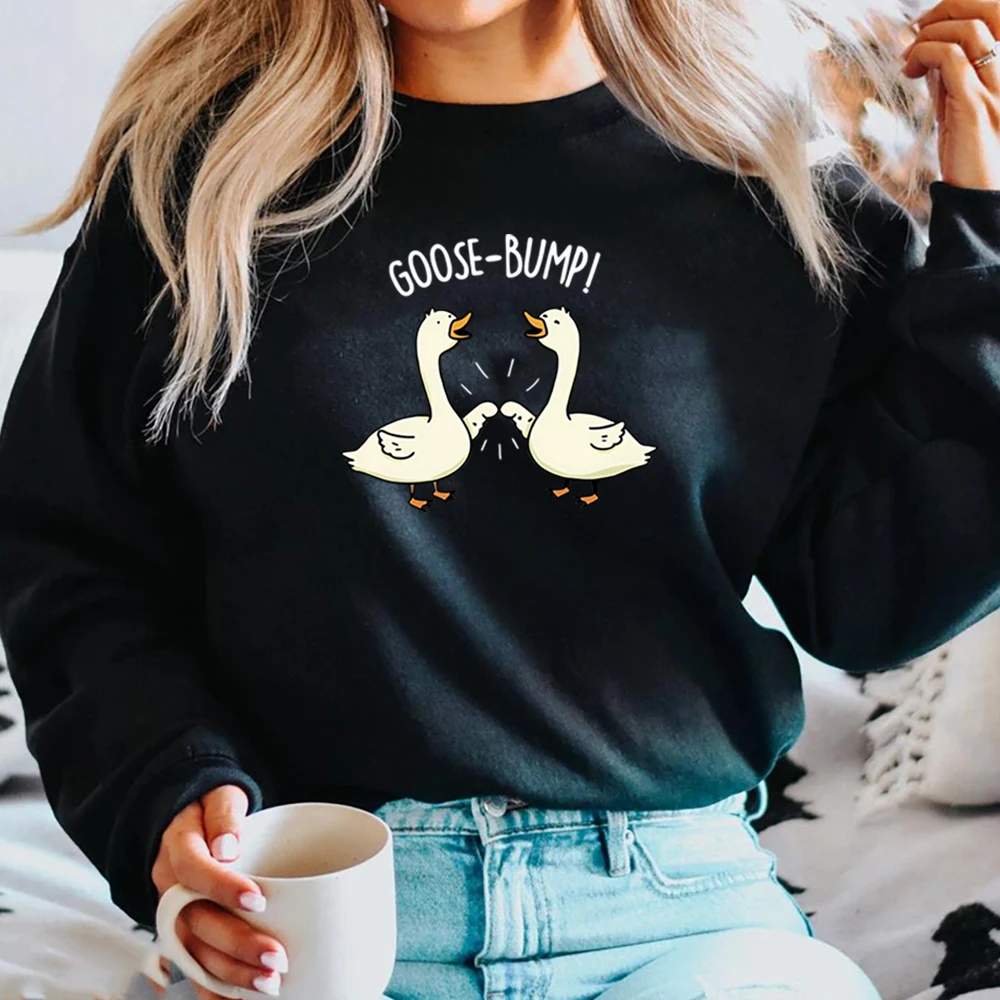 Goose Sweatshirt Silly Goose Hoodie Goose Bumps Pullover Funny Goose Animal Boho Sweater Unisex Cute Crewneck Sweatshirts Tops