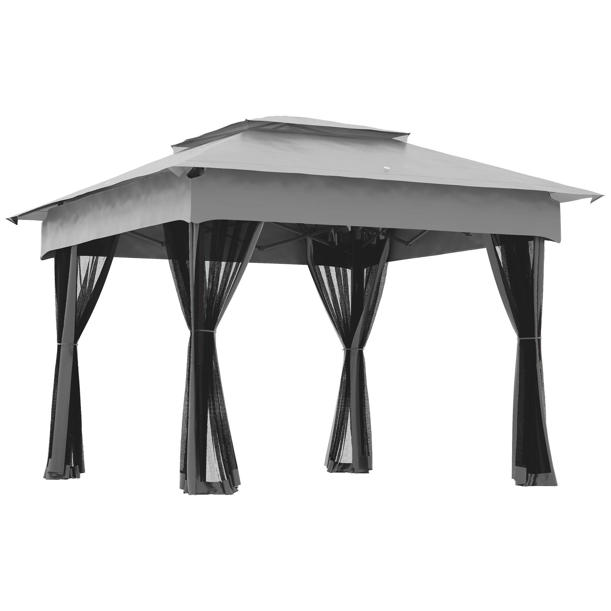

11'X11' Outdoor 2-Tier Pop up Gazebo Portable Party Tent W/ Netting, Light Gray