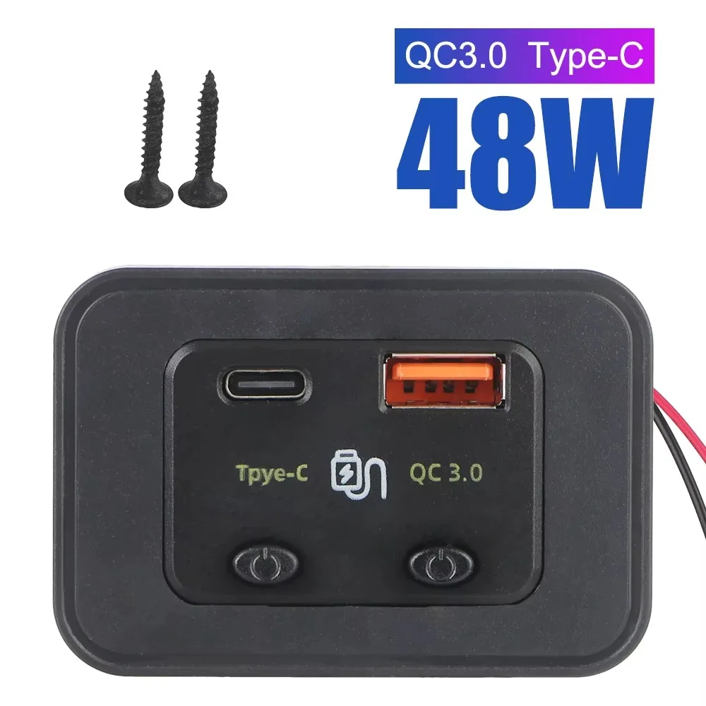 12V/24V Car Fast Charger 48W PD Type-C Type C + QC3.0 USB A Port Phone Charger QC3.0 USB Auto Adapter Bus Cruise Ship Universal