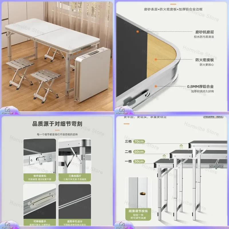 Folding Table Portable Outdoor Camping Picnic Night Market Stall Workbench with Chairs Adjustable Height Lightweight