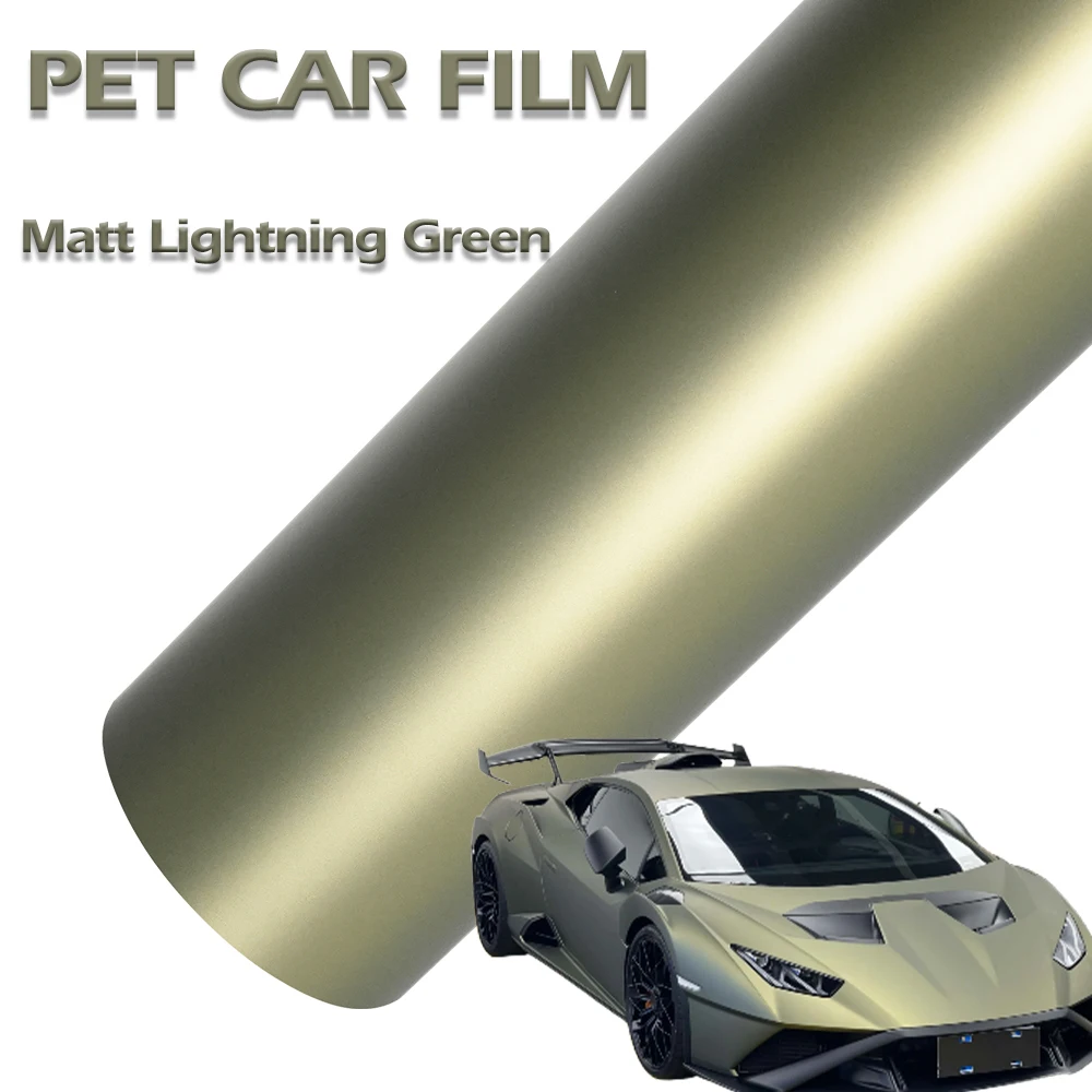 

PET Matt Lightning Green Car Vinyl Film Auto Decal Sticker With Air Release Technology Car Body Creative Decoration Accessories