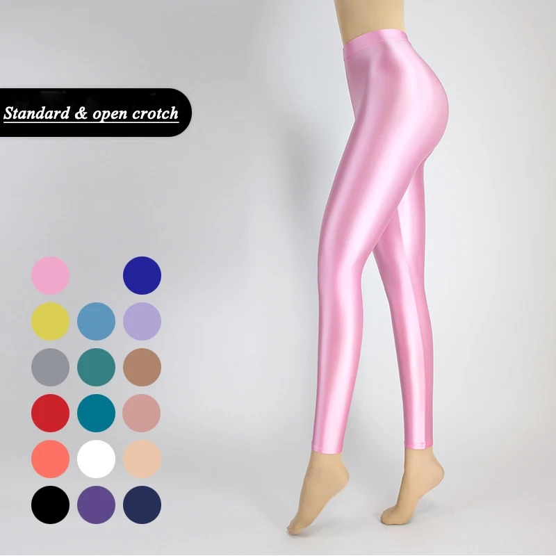 S-3XL new women\'s oily gloss tights tights tight wet look opaque sexy high-waisted nine-point pants smooth good elastic leggings