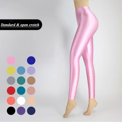 S-3XL new women's oily gloss tights tights tight wet look opaque sexy high-waisted nine-point pants smooth good elastic leggings