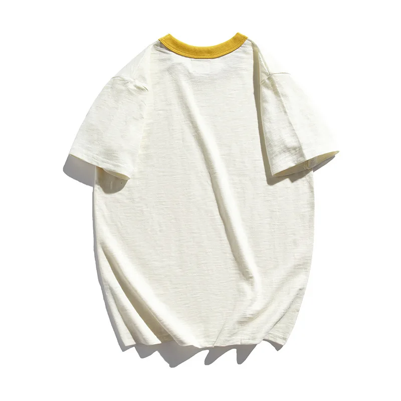 Men's 2026 Summer Short Sleeve T-Shirt Yellow Color Block Crew Neck Loose Casual Comfort Basic Tees Tops