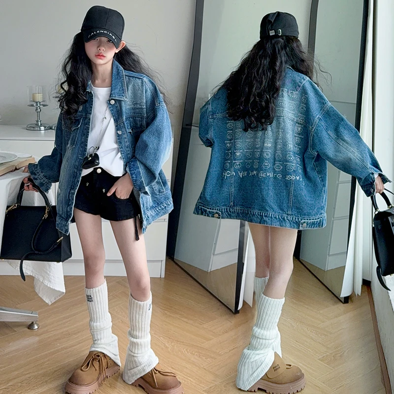 

Kid Jacket Spring Autumn Pop Coat Age4-14Y Baby Girl Casual Fashion Denim Coat Tween Classical Outwear Child Korean Style Jacket