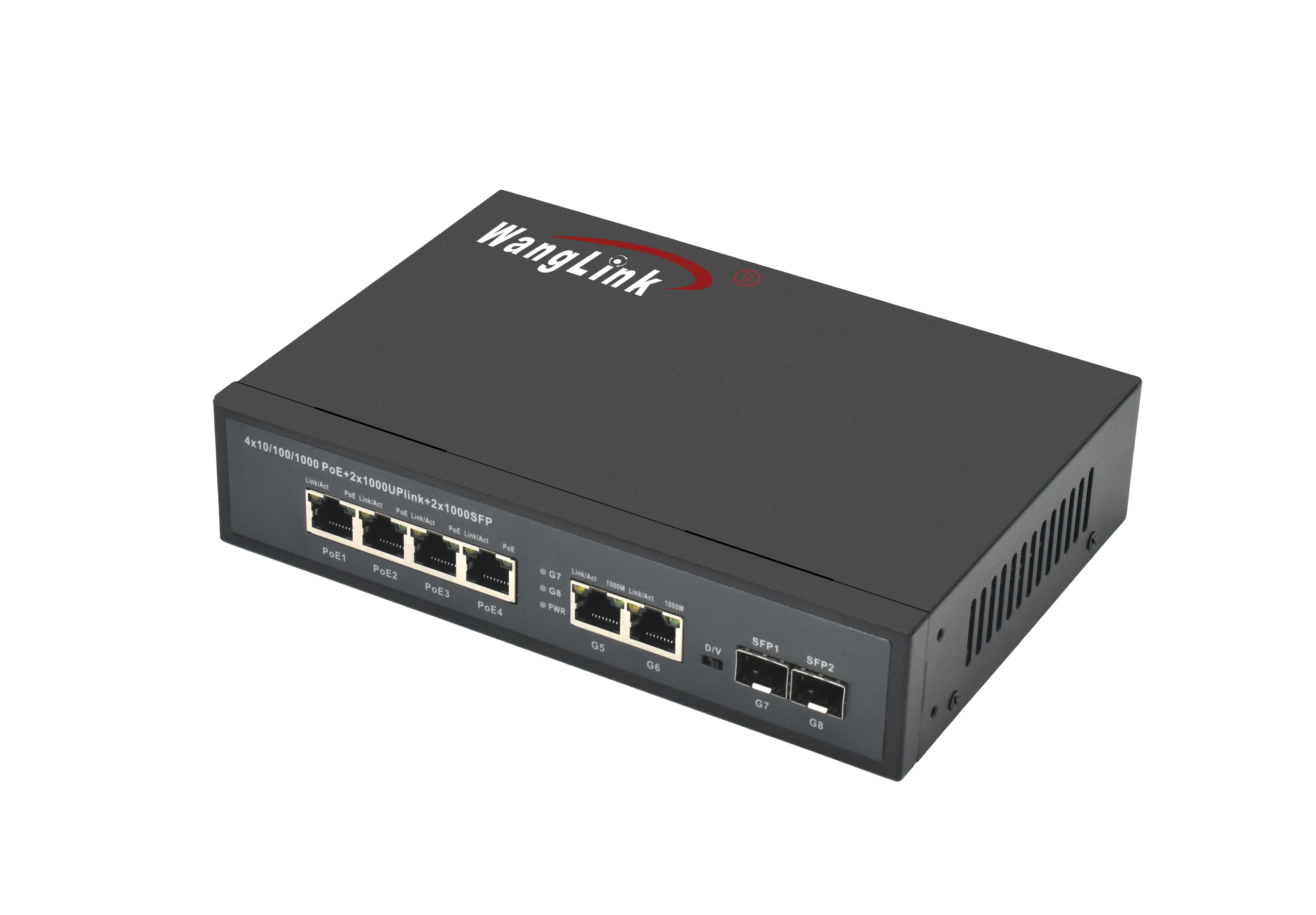 Imagem -02 - Wanglink-portas Gigabit Poe 2ge Rj45 Uplink Portas de Fibra de Slot ge Sfp Poe Switch com ai Mais 6kv 10 Mbps 100 Mbps 1000mbps