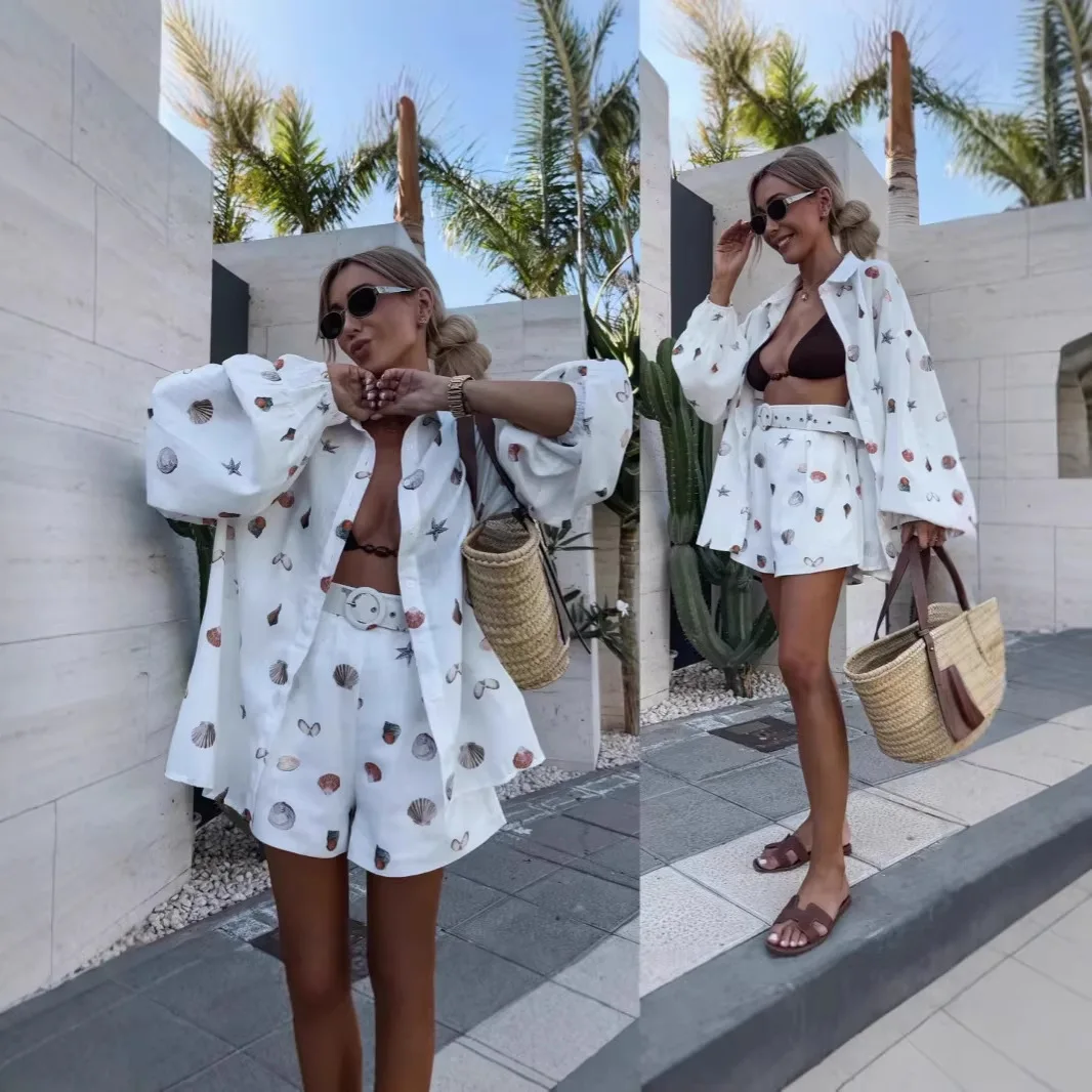 

2026 new linen fashion sunscreen cardigan shorts suit women