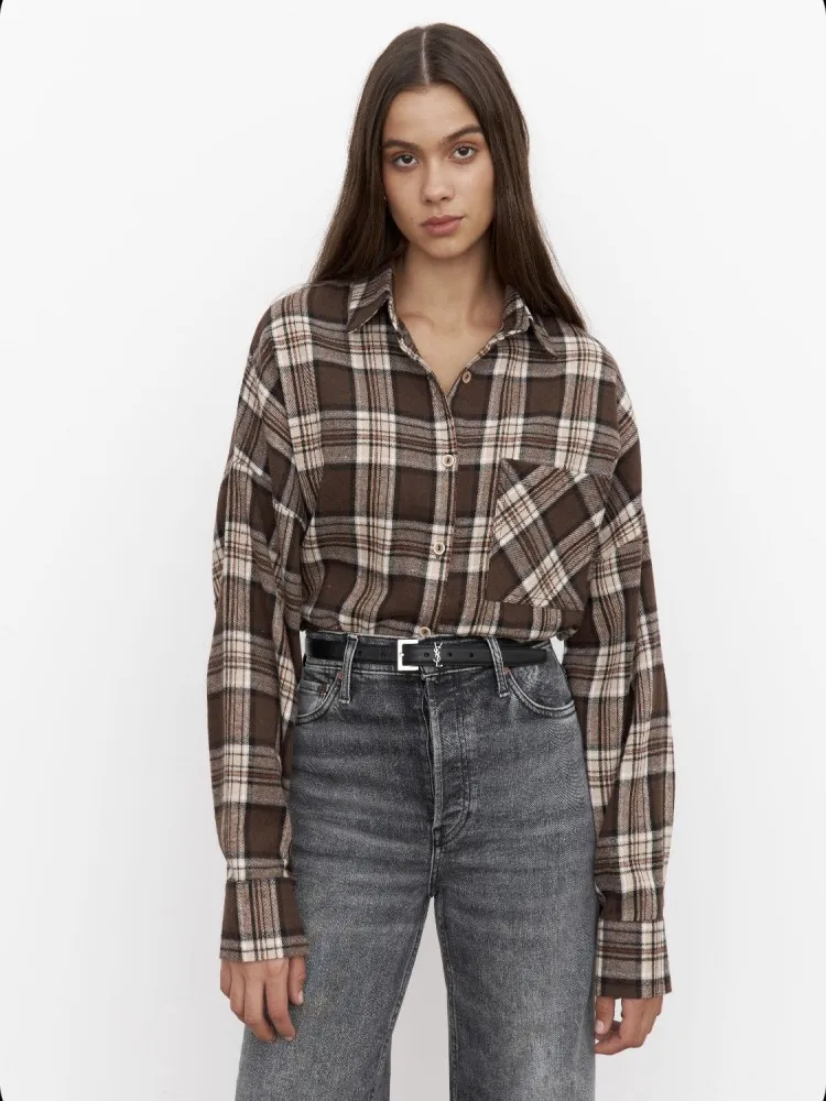 

Новая осенняя повседневная свободная клетчатая блузка для женщин, женская клетчатая рубашка, винтажная одежда, женские элегантные рубашки, женская одежда