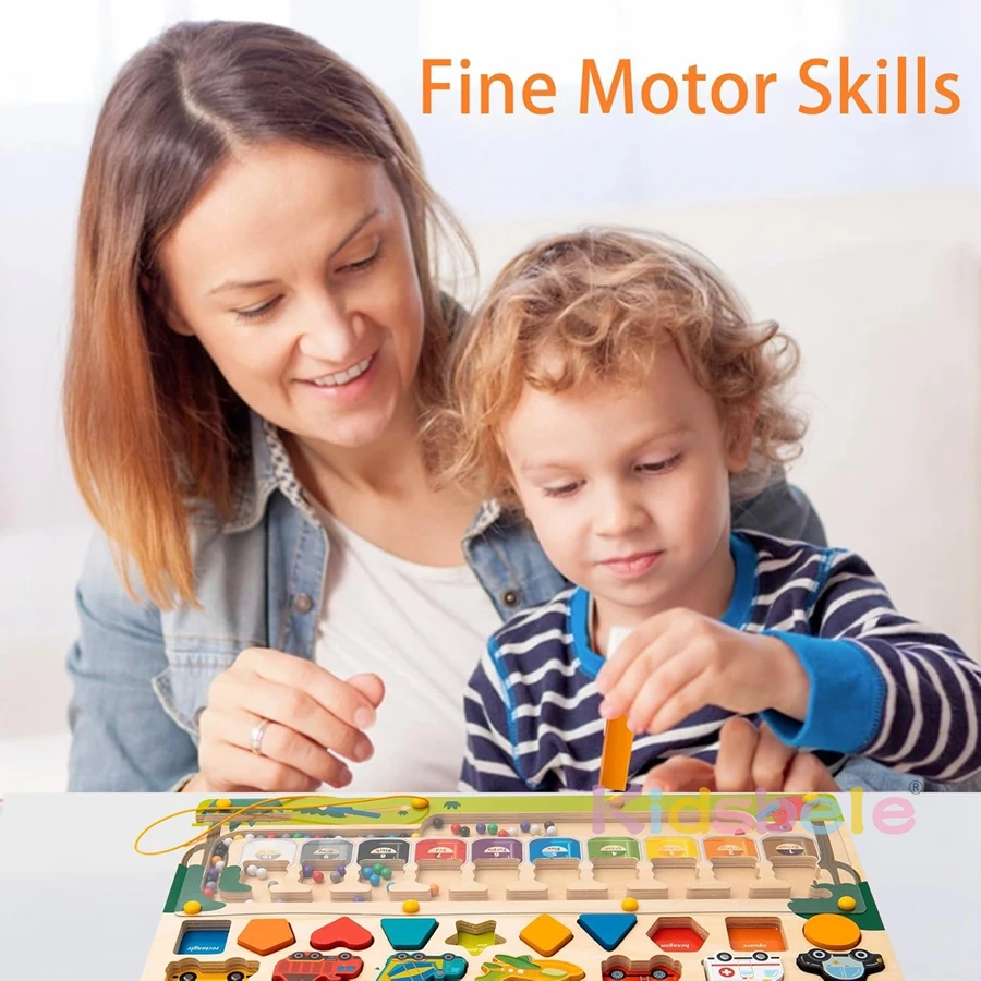 3 in 1 Montessori Toys For Kids Magnetic Educational Color & Number Maze Shape & Vehicle Wooden Puzzle Sorting Toys For Toddlers