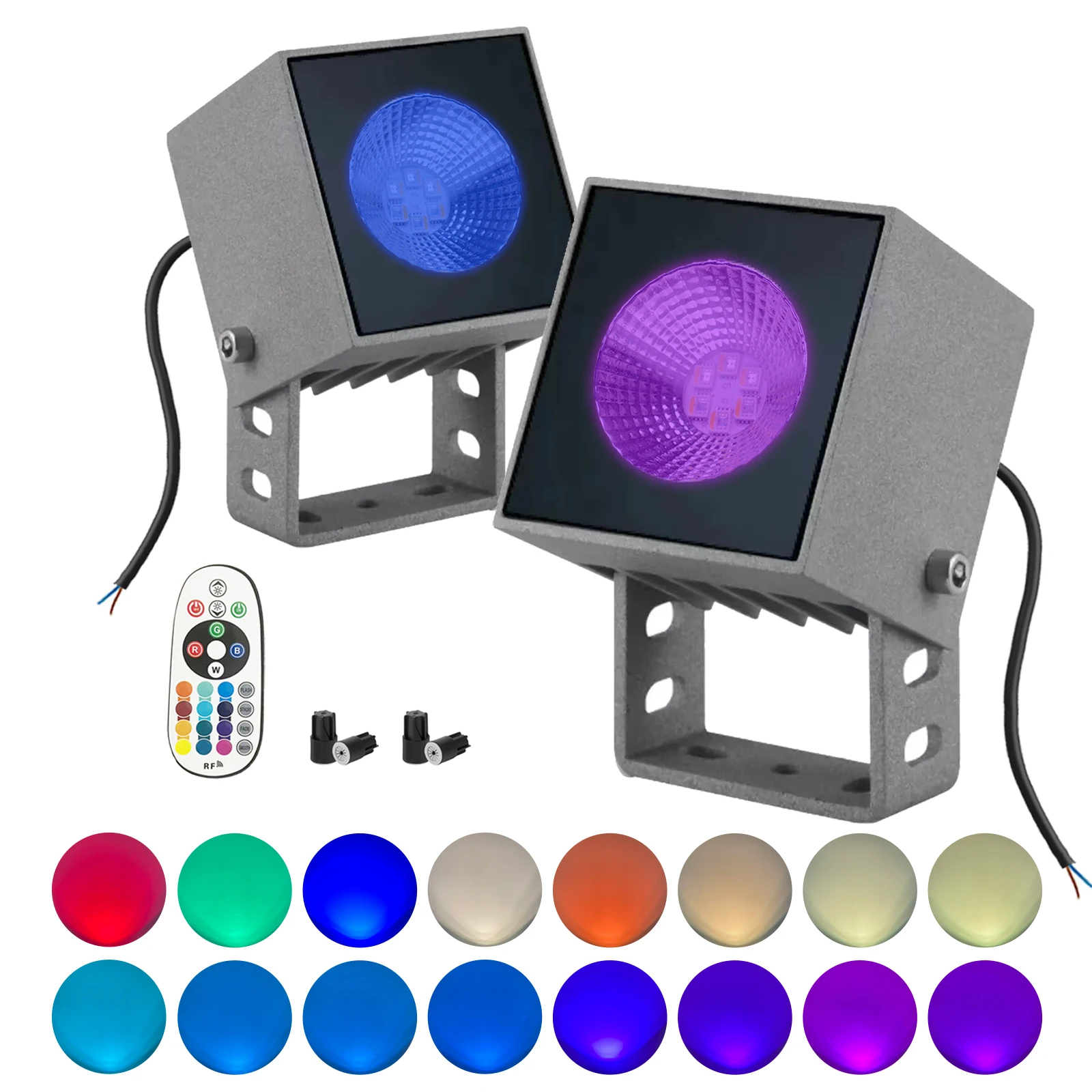 RGBW Outdoor LED Spotlights, IP65 Waterproof with Remote Control, 16 Colors 4 Modes 5 Brightness Levels Garden Lights