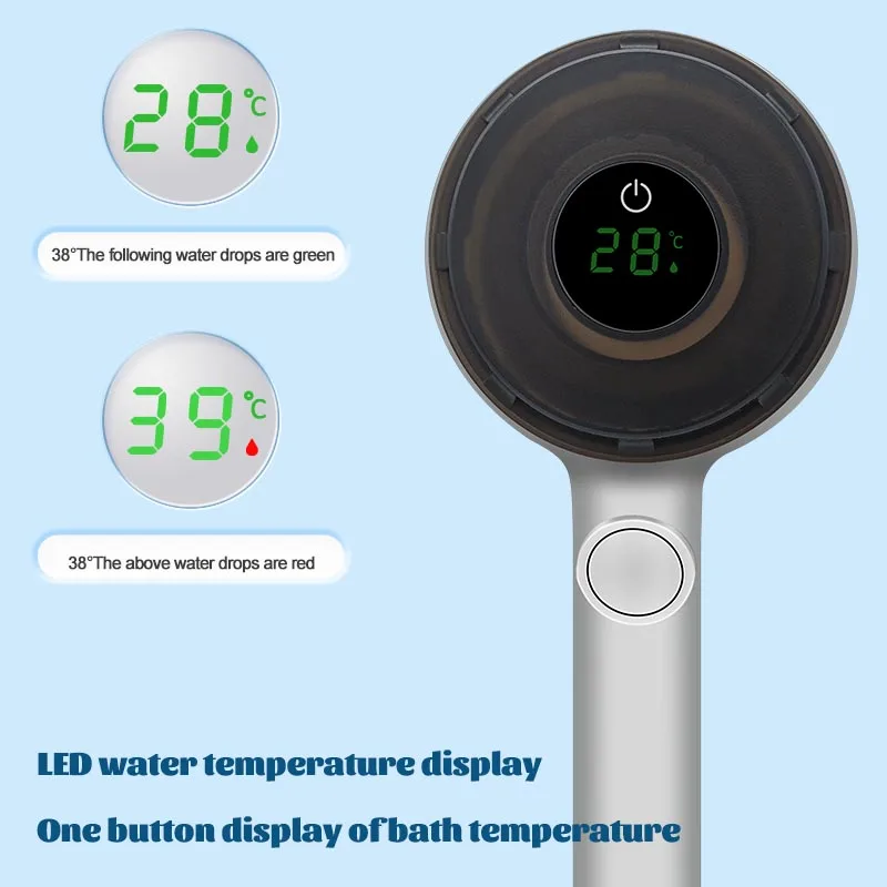 Pressurized LED Temperature Digital Display Showerhead High Pressure Handheld Water Saving Filtration Shower Head Bathroom