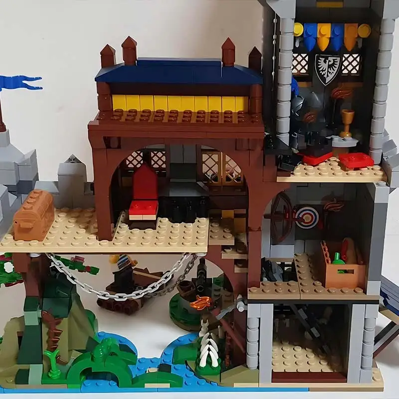 MOC Ländlichen Street View Architektur Fluss Outpost Station Technologie Bausteine Turm Gebäude Modell kinder Ziegel Spielzeug Geschenke