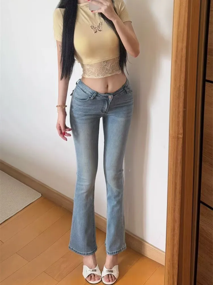 

Женские джинсы Slim Fit с высокой талией, расклешенные, с эффектом увеличения объема бедер, повседневные, из эластичного хлопкового денима