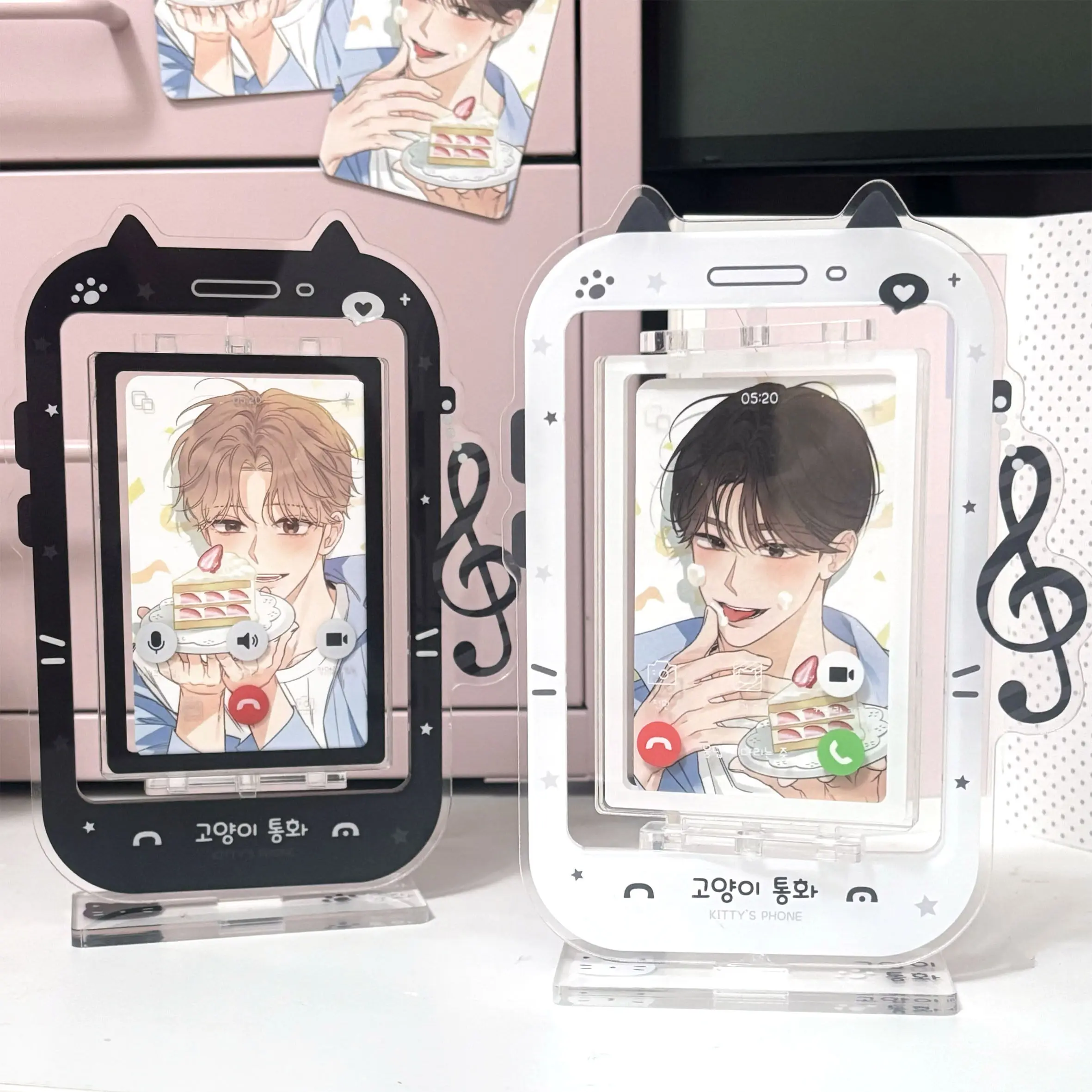 Original Video Time Rotation Standing Brand Kitten Mobile Phone 3-inch Card Holder Storage Gu Mei Animation Badge Decoration