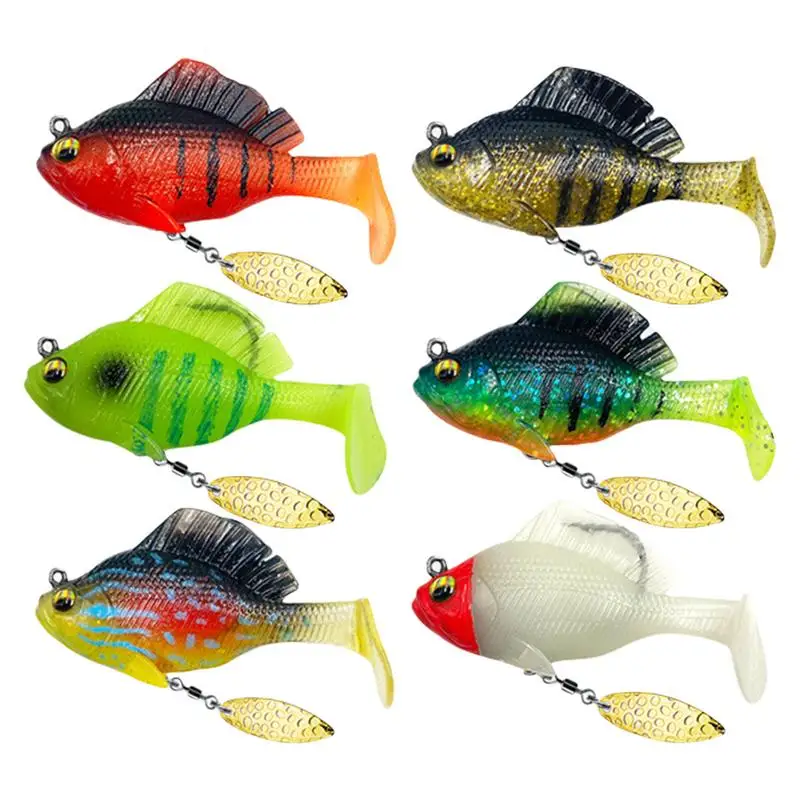 

Jig Fishing Lures 6pcs Soft Lure For Trout Crappie Bass Bait Swimmer Great Action With Spinner 3D Eyes Bass Fishing Bait For