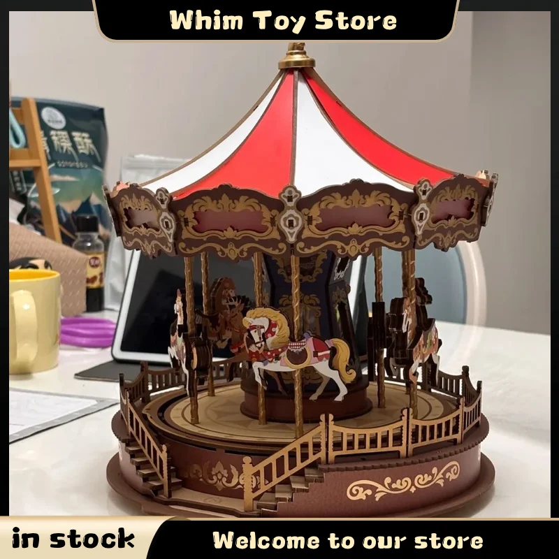 Music Box Wooden 3D Puzzle Rotating - Christmas Carousel 3D DIY Wooden Puzzle