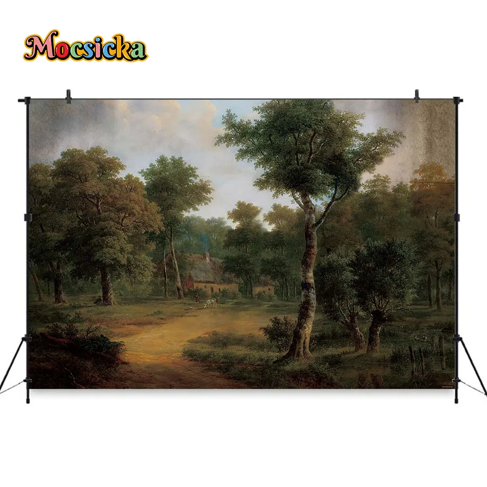 Retro Rural Scenery Oil Painting Photography Background Adult Birthday Baby Shower Artistic Portrait Backdrops Studio Photoshoot