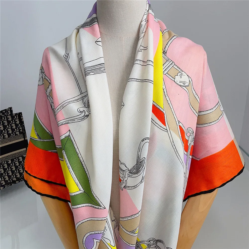 Luxury Brand Oversized Cashmere Silk Scarf by Rolled Edges Shawl Women Warm Soft Winter Accessories Decoration 130cm 130cm