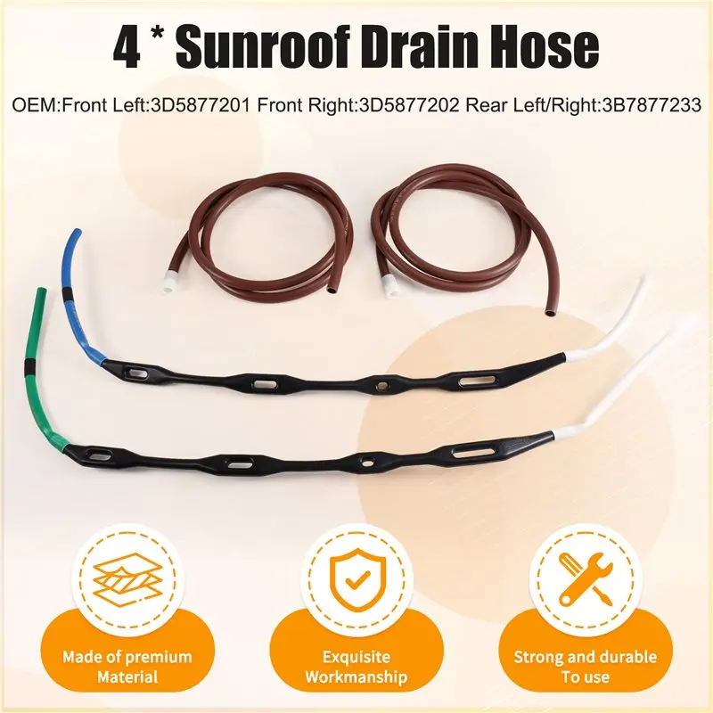 Car Front Left/Right Sunroof Drain Hose Replacement Part- For VW Models 3D5877201 3D5877202 3B7877233