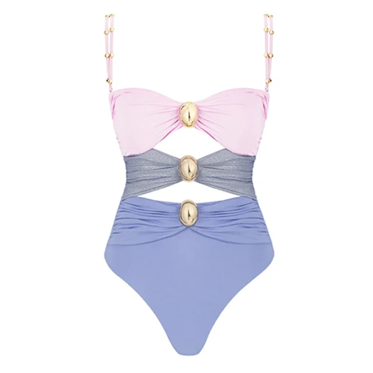 Maillot de bain d'été pour femmes, ensemble une pièce avec découpe brillante, Industries ong, taille haute, tenue de vacances