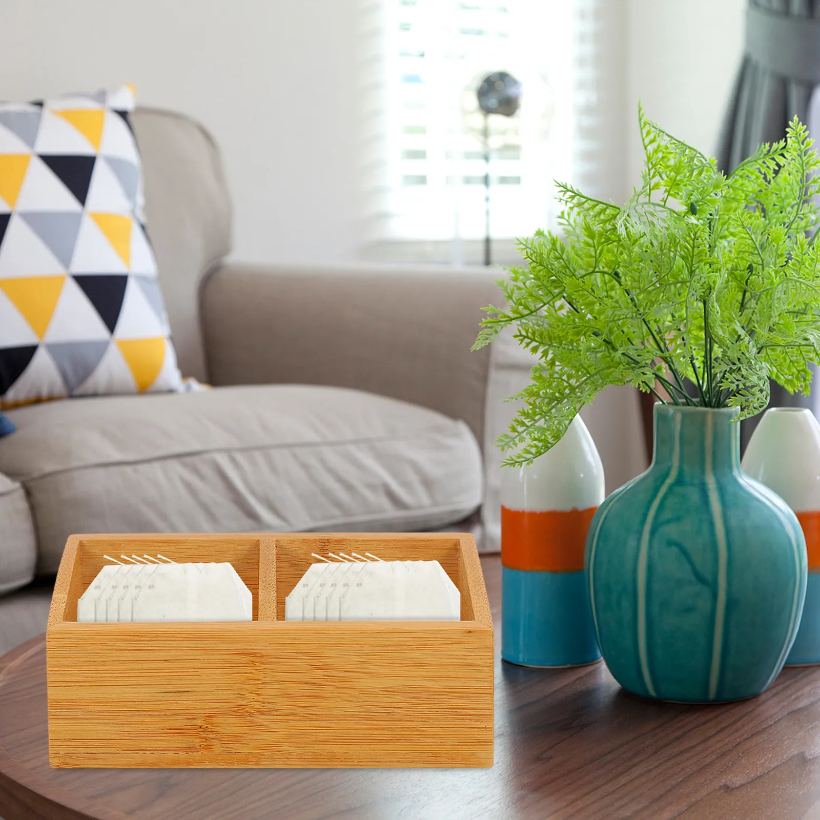 1Pcs Creative Dual Slot Wooden Tea Storage Case Solid Hardwood Construction for Tea Bags Sugar Bags Candies Coffee Snacks Hotel