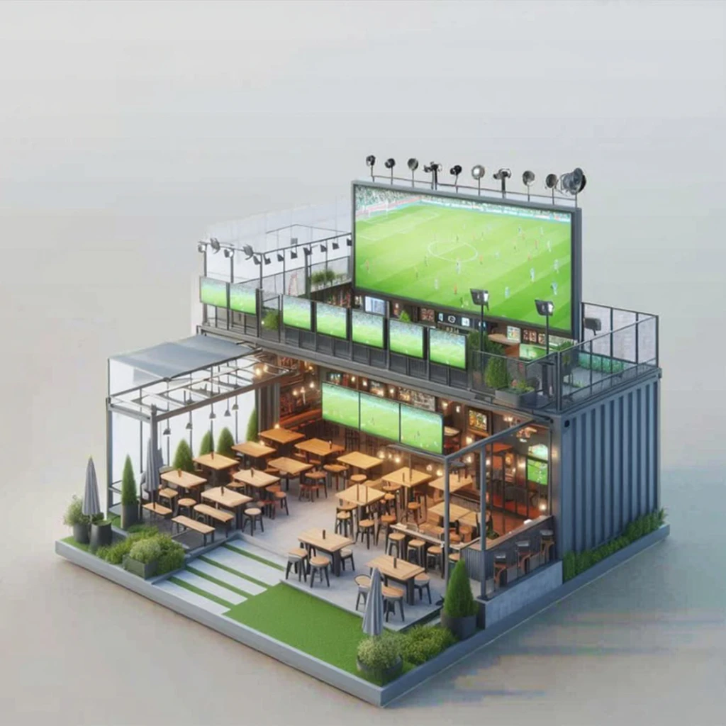 2025 New Design Sports Themed Steel Shipping Container Modified for Outdoor Fan Zone Soccer Bar Football Container Clubs