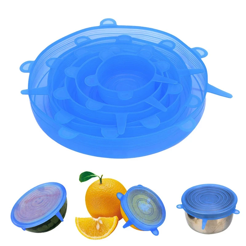 

6pcs Stretchable Bowl Cover Food Silicone Preservation Cover Sealed Plastic Wrap Refrigerator Microwave Kitchen Storage Supplies