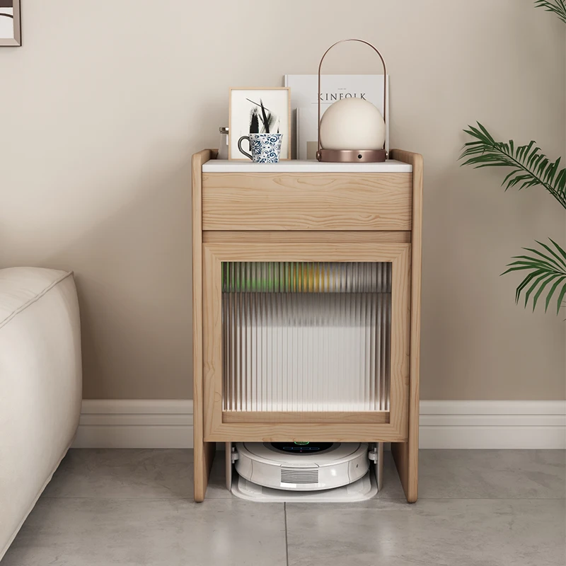

Sweeping robot storage cabinet modern simple mobile low cabinet rock slab side