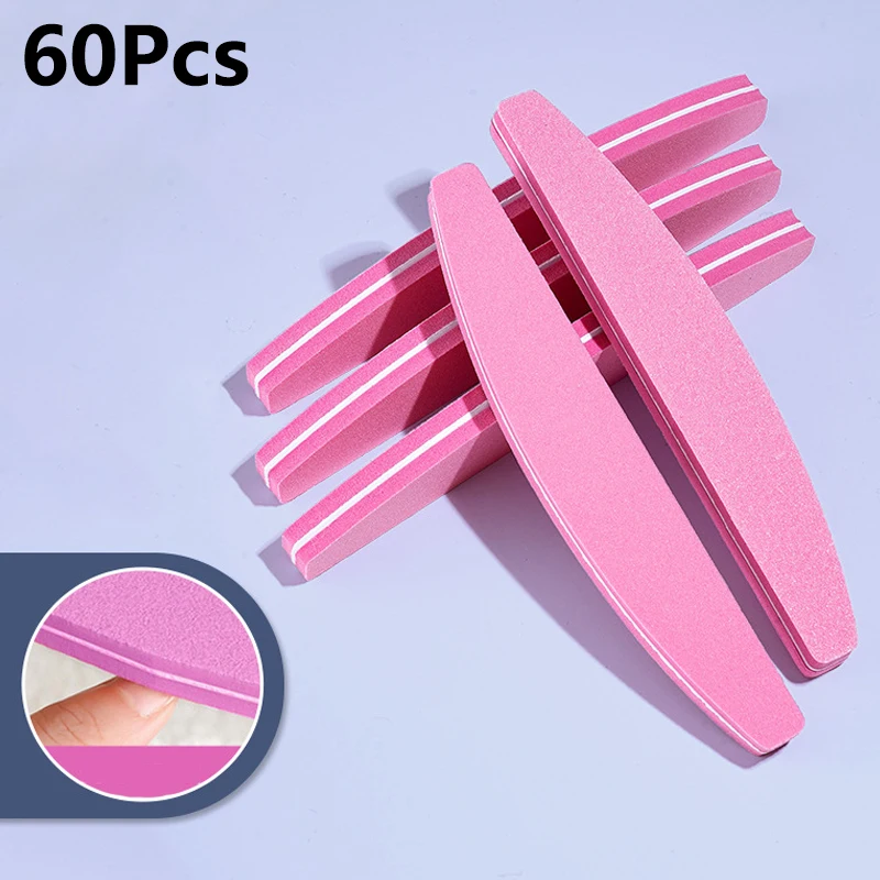 

60Pcs Nail File Sponge Half-moon Shape UV Gel Nail Buffer Block Travel Washable Sanding Nail Buffering Portable Manicure Tools