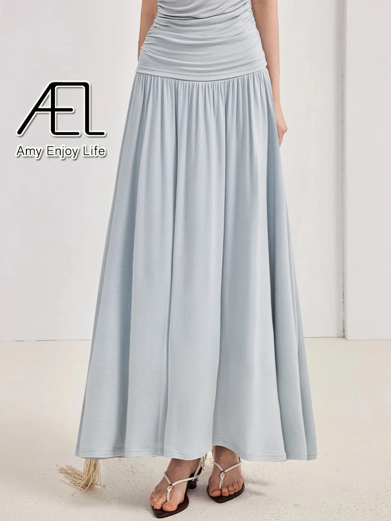 AEL Summer Women's Elastic Waist A-Line Long Skirt Fashionable Casual Skirts for Ladies