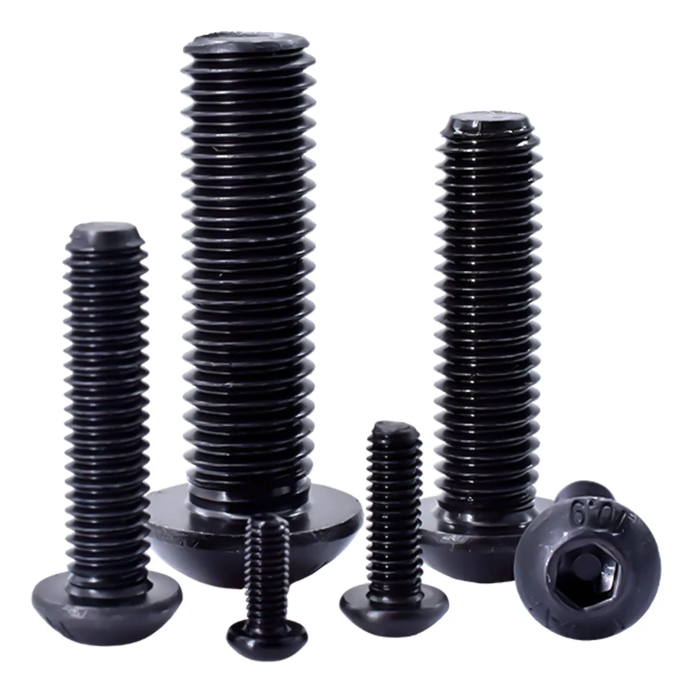 5-150pcs ISO7380  Black Grade10.9 Round Head Hex Socket Screws M2 M2.5 M3 M4 M5 M6 M8 Button Mushroom Head Allen Bolt Screw