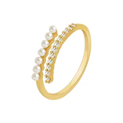 Zirconia Pearl Rings for Women, CZ Adjustable Open Wrap Ring, Fashion Statement Wedding Band Jewelry Birthday Gifts