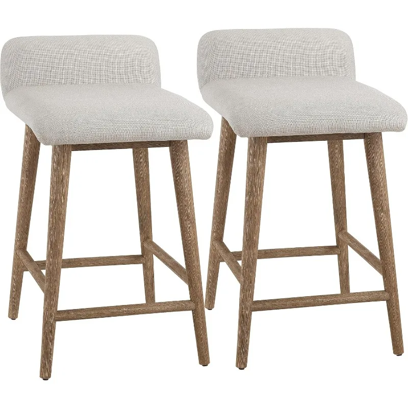 

Upholstered Counter Height Bar Stools 24 inch Low Back Wooden Stools Set of 2, Linen