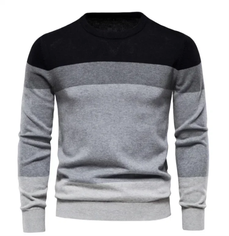 European and American Young Men's Casual Knitted Sweater. New Autumn and Winter Style Striped Pullover Base Layer.