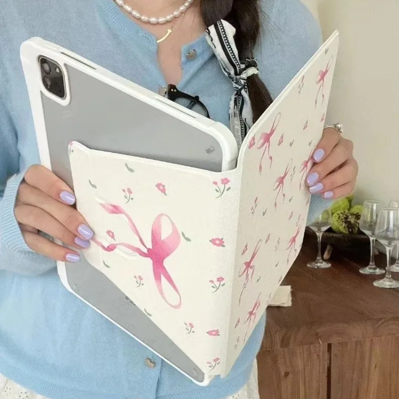 حافظة ذكية مع حامل قلم لجهاز IPad Pro 11 2022 Air 2/3 10.5 Ipad 2017 2018 9.7 بوصة 10.2 7th 8th 9th Gen Air 5th 4th Pink Bow #3
