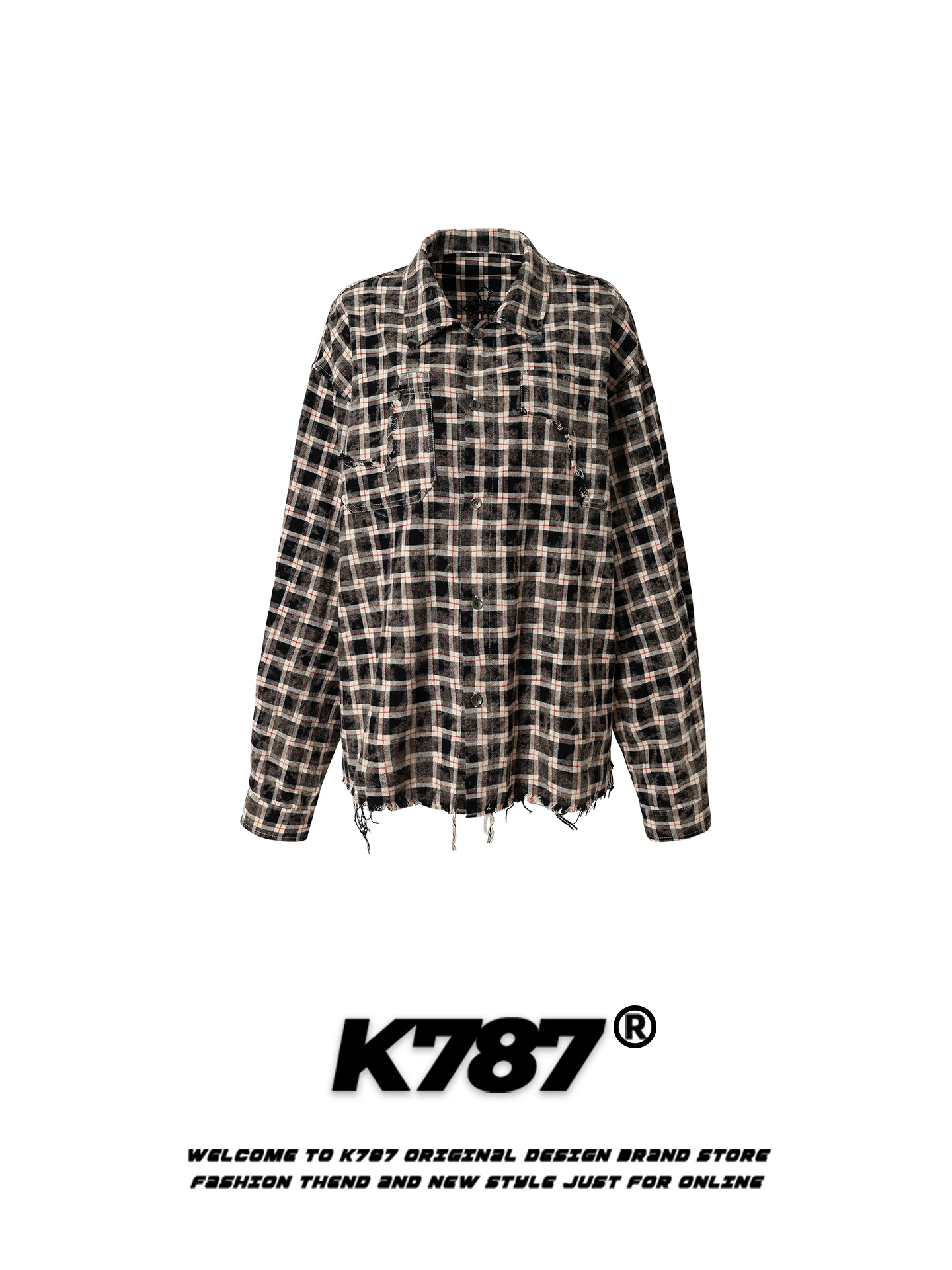 

K787 American Retro Cross Stitched irt Long Sve Loose Casual Men's irt Spring Couple's Cheered Long irt