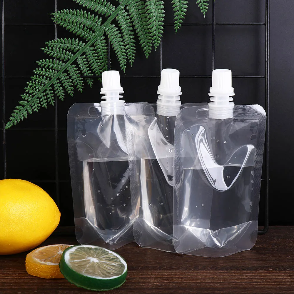 100ml-500ml Travel Drink Spout Pouches Transparent Plastic Bags Sealed Juice Storage Beverage Ice Cold Drink Pouch 10pcs