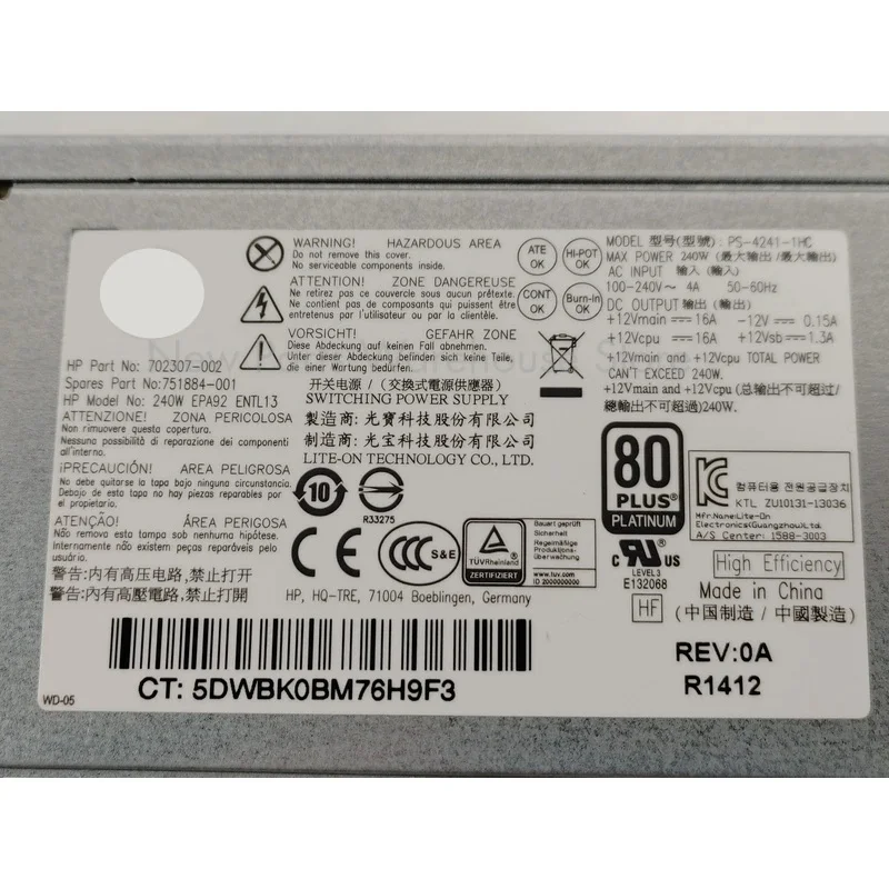 L For HP ProDesk 800 G1 SFF 6 Pin 240W Desktop Power Supply702307-002