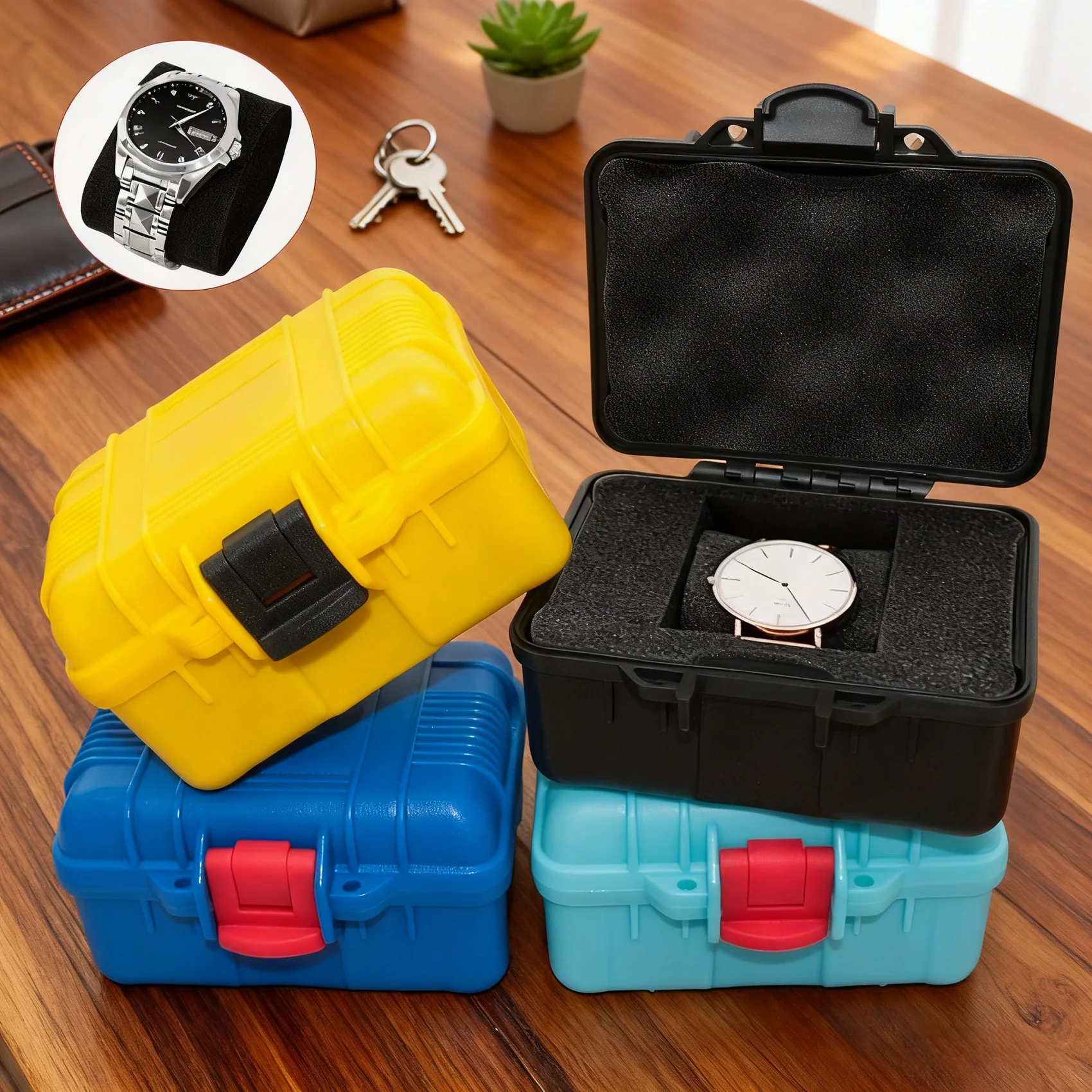 صندوق تخزين للساعات صغير الحجم، حافظة ساعة واقية مع حشوة إسفنجية، منظم ساعة متين للتخزين والتنظيم الآمن #1