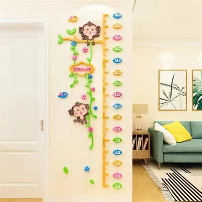 Animal Pattern Baby Height Measurement Sticker Kindergarten 3DThree-dimensional Acrylic Wall Decor Cute Baby Height Wall Sticker