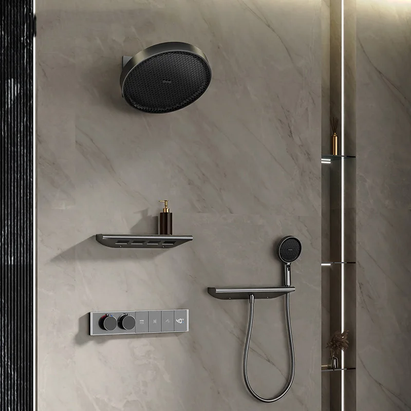 Concealed Thermostatic Digital Display Shower Set, 3-Function SPA Shower System with Piano Buttons