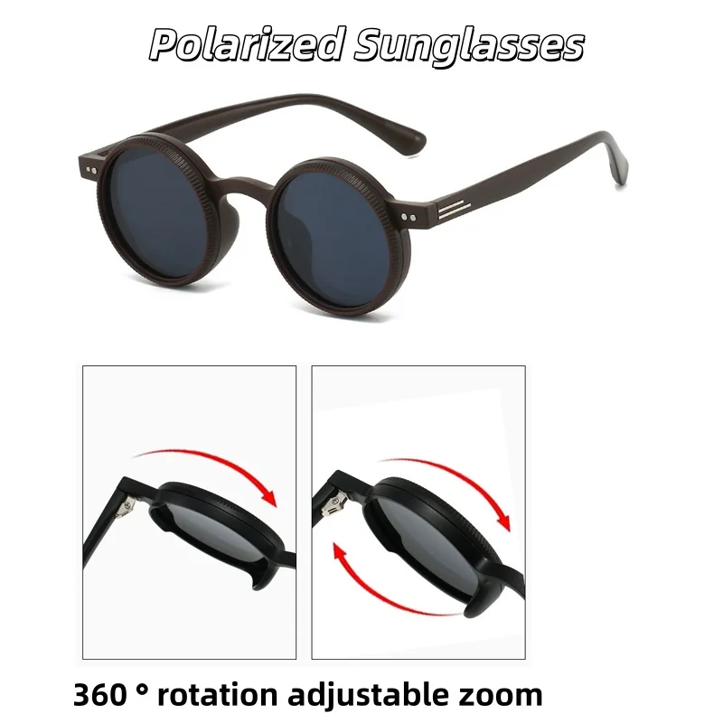 New 360 ° Rotating Adjustable Zoom Round Frame Polarized Sunglasses Male Outdoor Driving Fishing UV Resistant Glasses