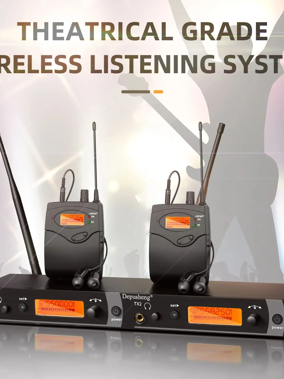 Depusheng TX2/4 Bezprzewodowy System Monitoringu Dousznego 2/4 Kanałowy Monitor Bodypack z Bezprzewodowymi Słuchawkami Dousznymi Używany na Scenie lub w Studiu — zdjęcie produktu 7